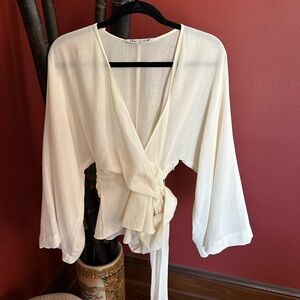 Elegant Cream Wrap Blouse